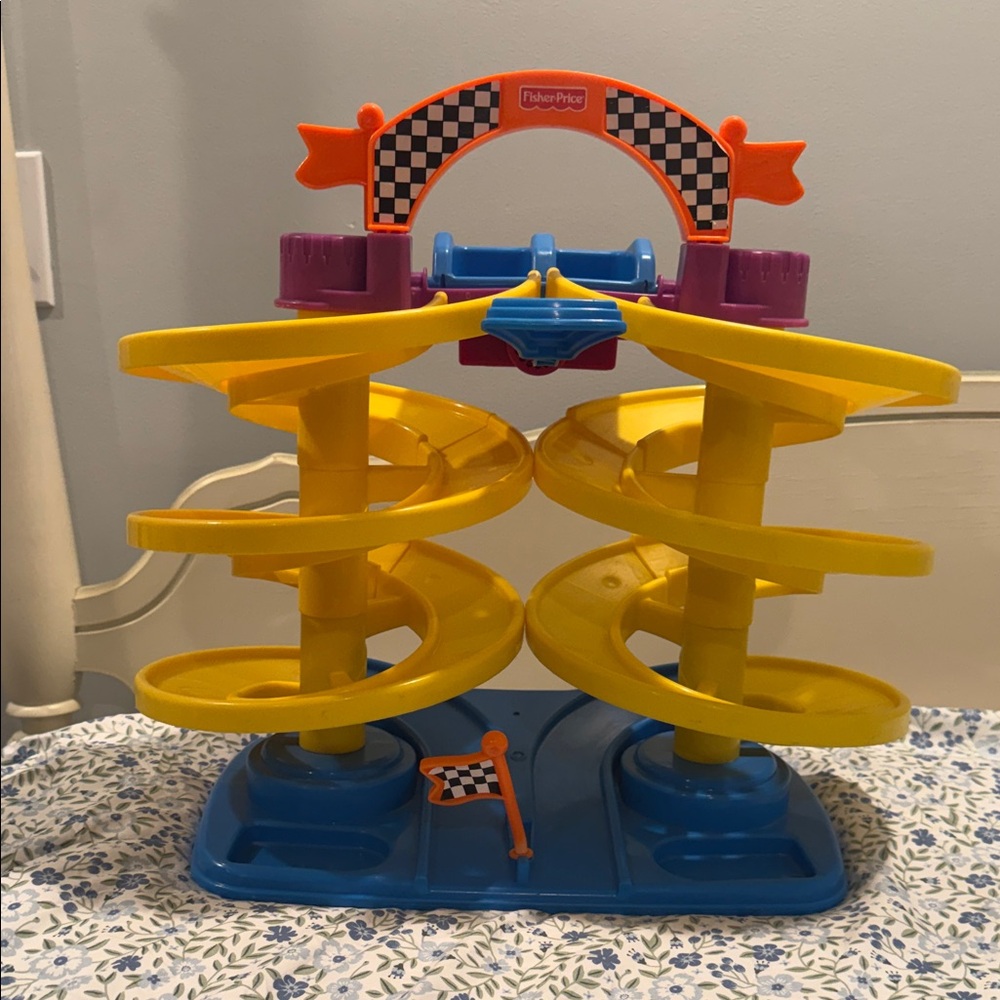 Vintage Fisher-Price Yellow and Blue Spiral Race Track